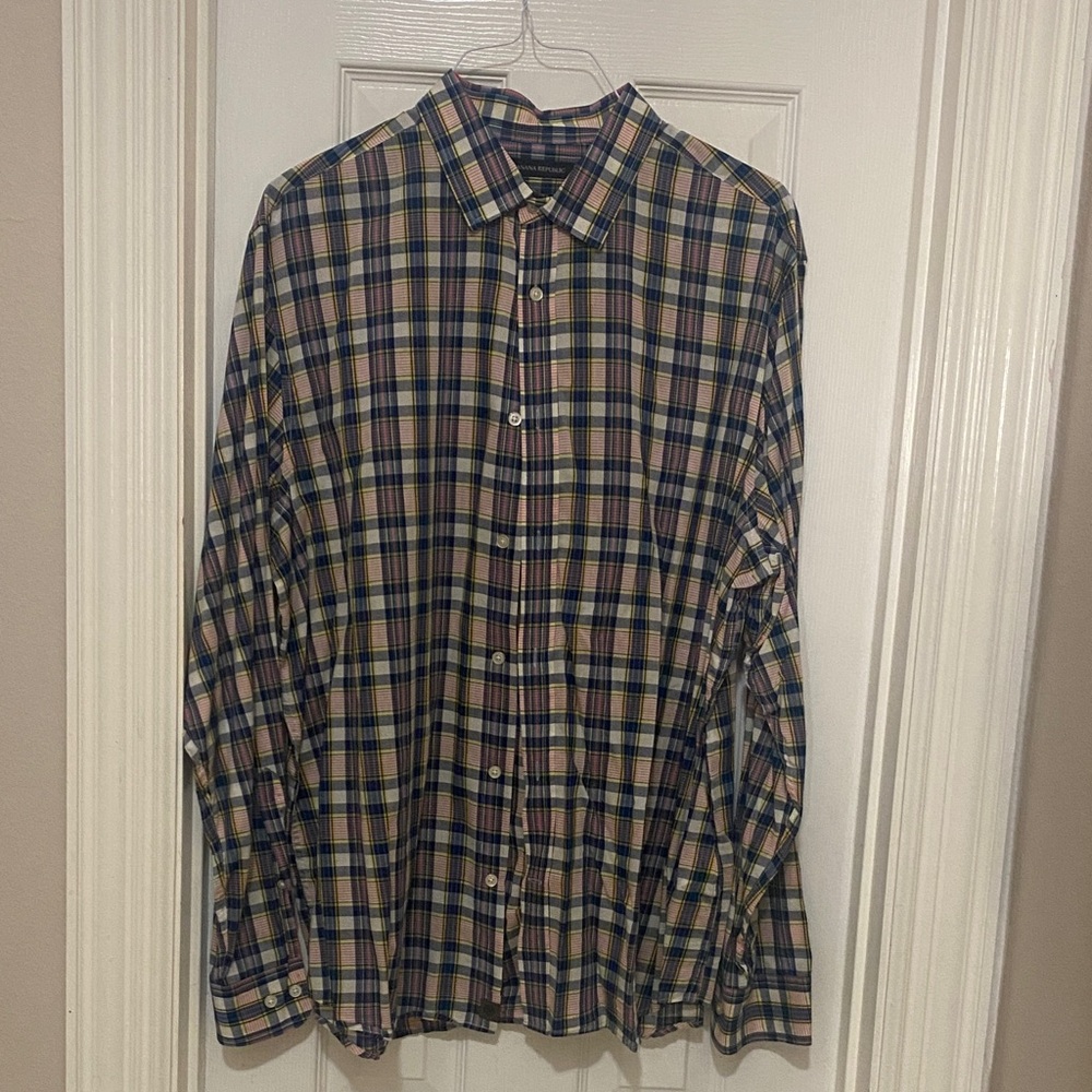 NEW Banana Republic Men's Blue,Yellow&White Plaid Button Down Shirt;XL;Dapper